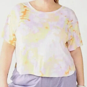 Tek Gear Cross-Back S/Sleeve Workout Tee Shirt Top Plus Size 3X Lavender Tie Dye